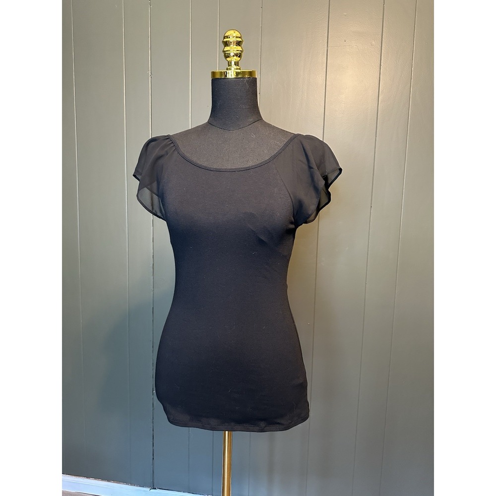 Express‎ Black Low Back Scoop Neck Flutter Sleeve S Small